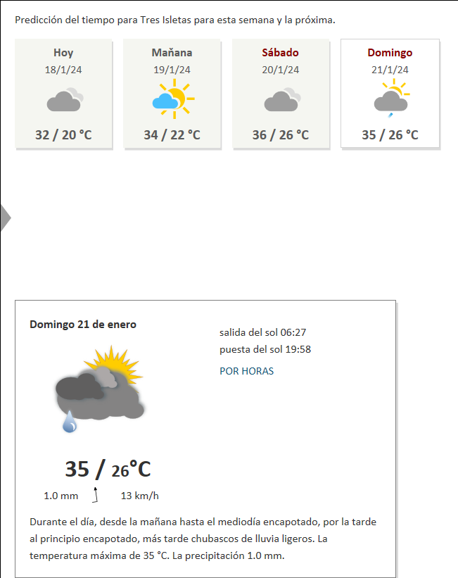 Tiempo Tres Isletas Argentina semana Meteobox.es